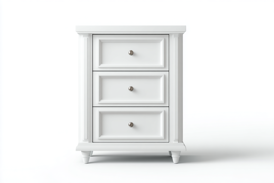 StmasteStyle Mesita de Noche Blanca con 3 Cajones – Estilo Clásico con Ruedas y Acabado Elegante