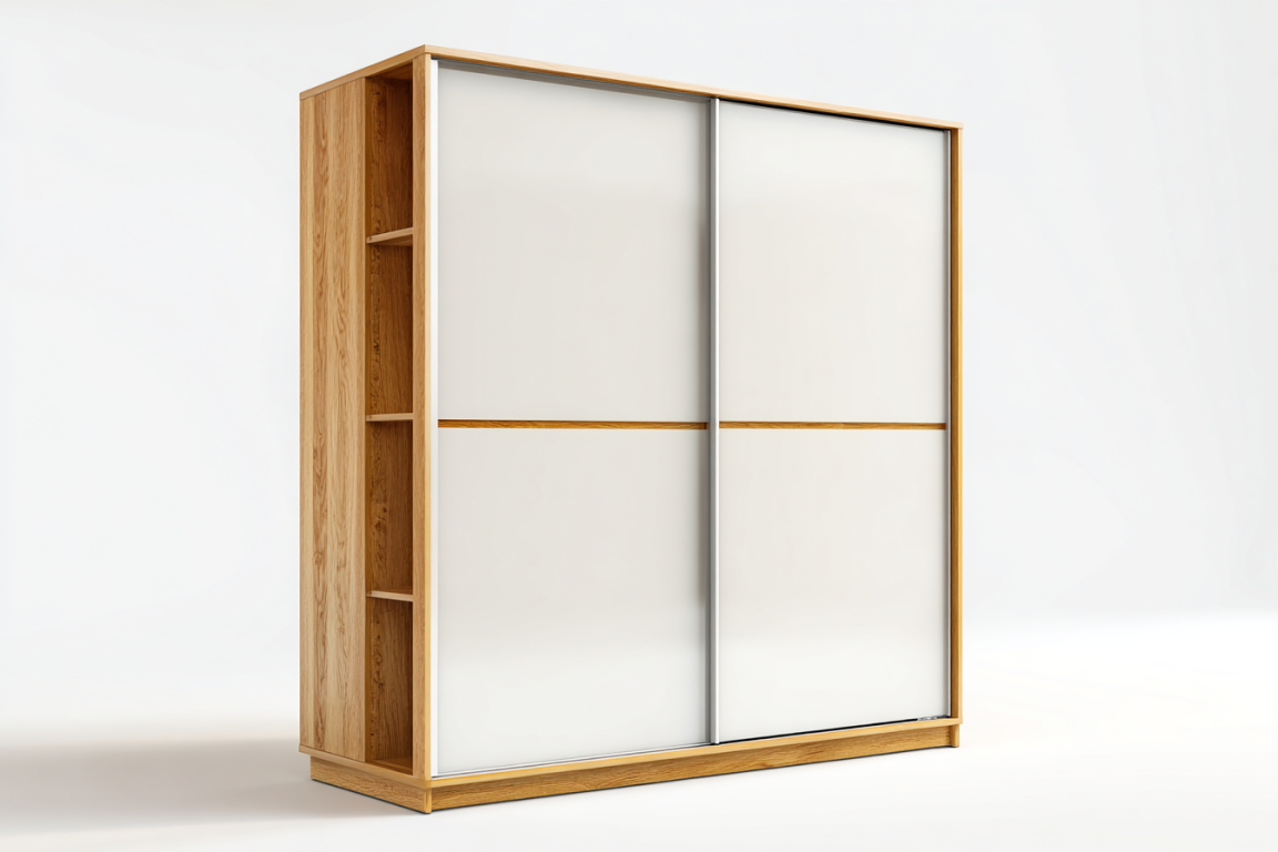 Armario de Puertas Correderas con Estanterías Laterales – StmasteStyle Blanco y Roble