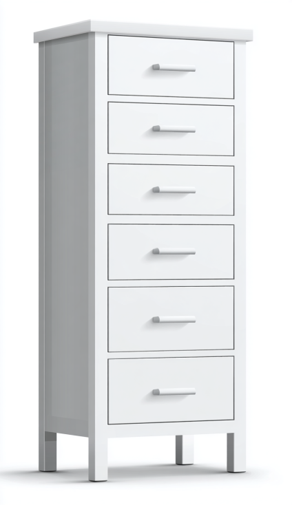 StmasteStyle Cajonera Alta Blanca con 6 Cajones Estrechos – Mueble de Almacenaje Estrecho y Moderno