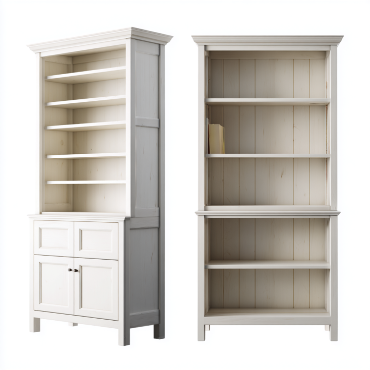 StmasteStyle Librería Alta de Madera Maciza con Estantes Abiertos y Armario Inferior – Color Blanco Mate