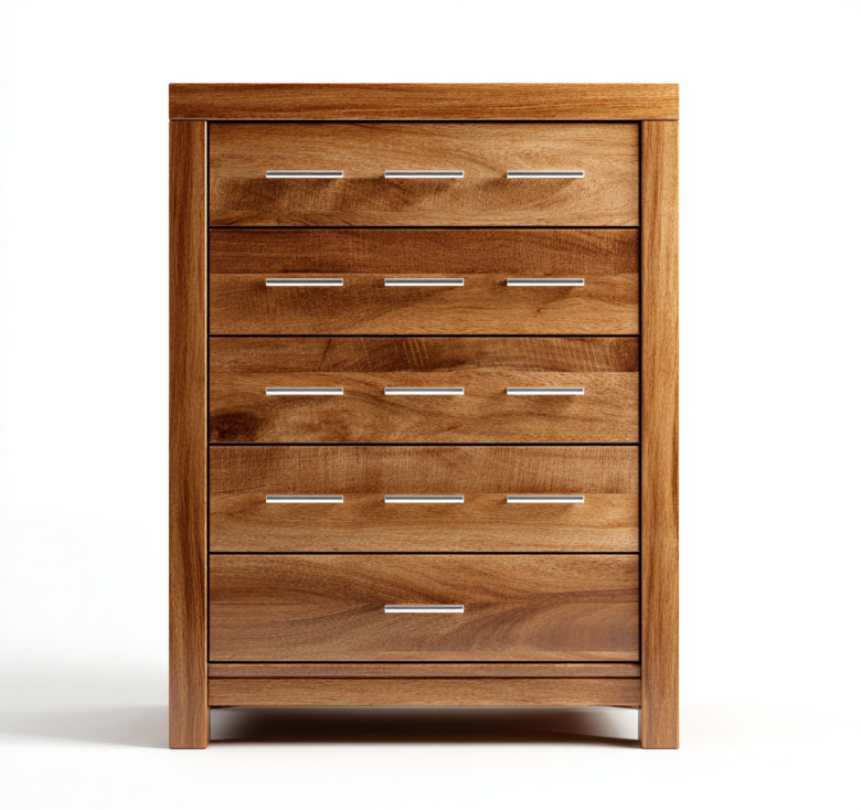 StmasteStyle Cajonera de Madera Maciza de 5 Cajones con Tiradores Metálicos – Estilo Moderno para Dormitorio y Salón