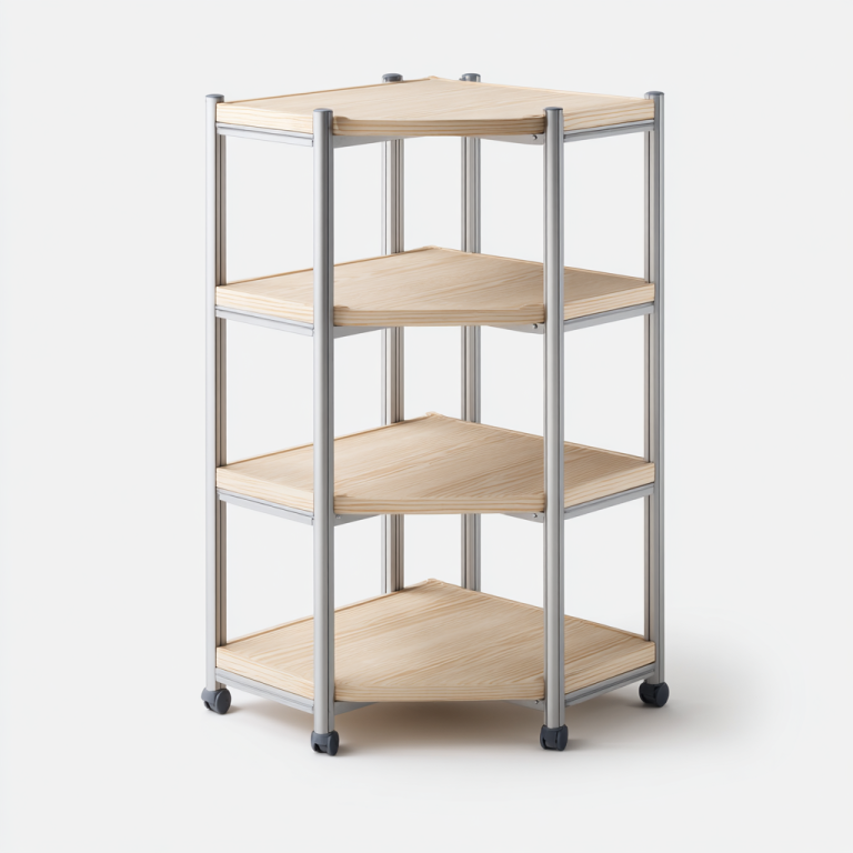 Estantería de Esquina con Ruedas de 5 Niveles – StmasteStyle – Aluminio y Madera para Hogar u Oficina