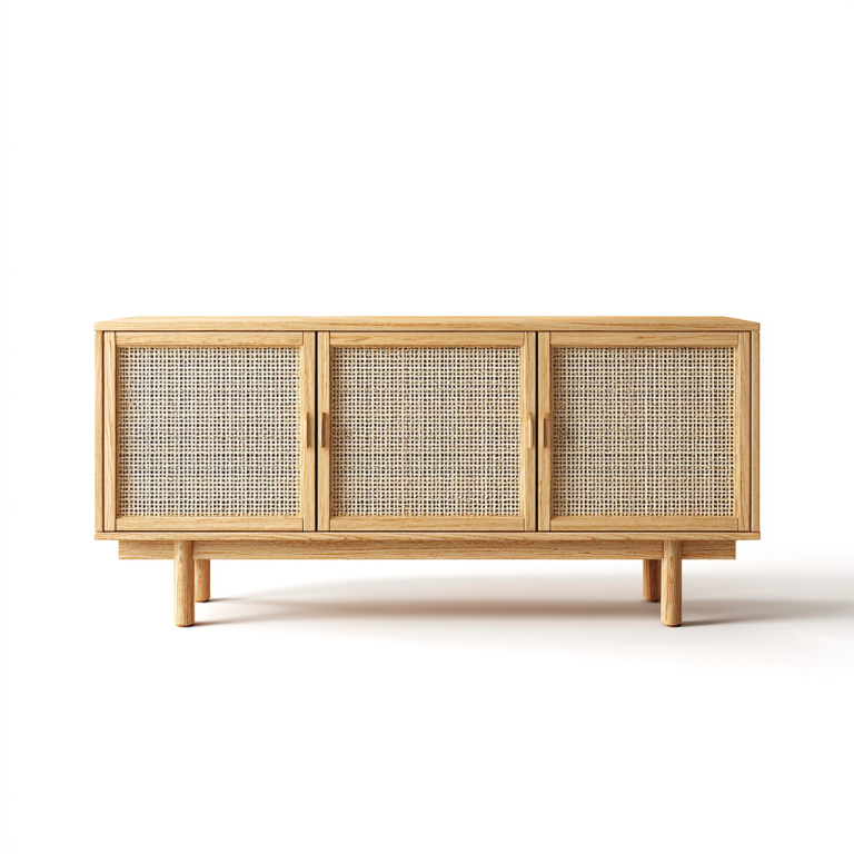 Aparador de Madera con Puertas de Ratán Natural – StmasteStyle