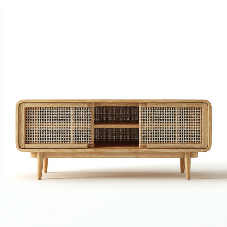 Mueble de TV con Puertas de Ratán Natural – StmasteStyle Estilo Nórdico