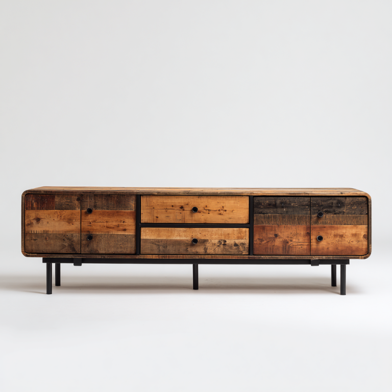 Mueble de TV Vintage de Madera Maciza con Cajones – Estilo Industrial StmasteStyle