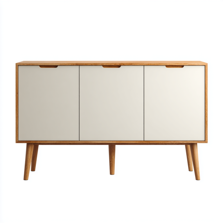 Aparador Escandinavo de 3 Puertas en Madera y Blanco Crema – StmasteStyle
