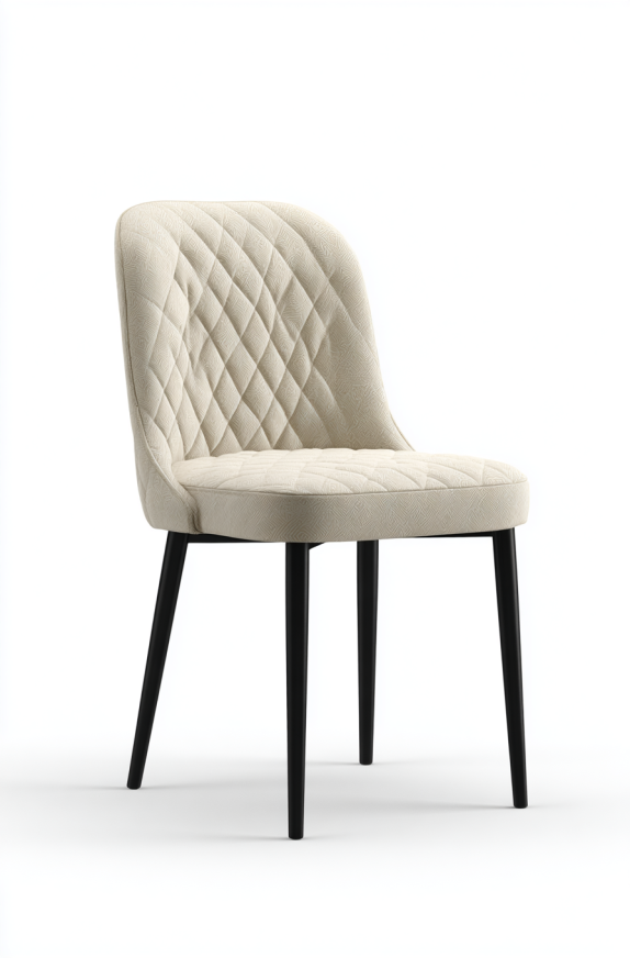 Silla de Comedor Acolchada StmasteStyle con Respaldo Acolchado y Patas Metálicas Negras, Color Crema