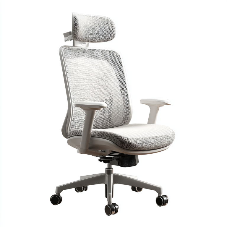 Silla Ergonómica de Oficina Alta en Blanco y Gris – StmasteStyle – Respaldo Transpirable, Cabecera y Brazos Ajustables