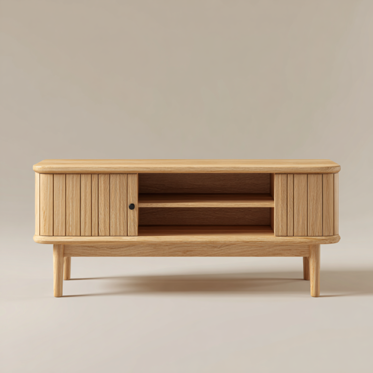 Mueble de TV de Estilo Nórdico con Puertas Correderas y Estantes Abiertos – StmasteStyle