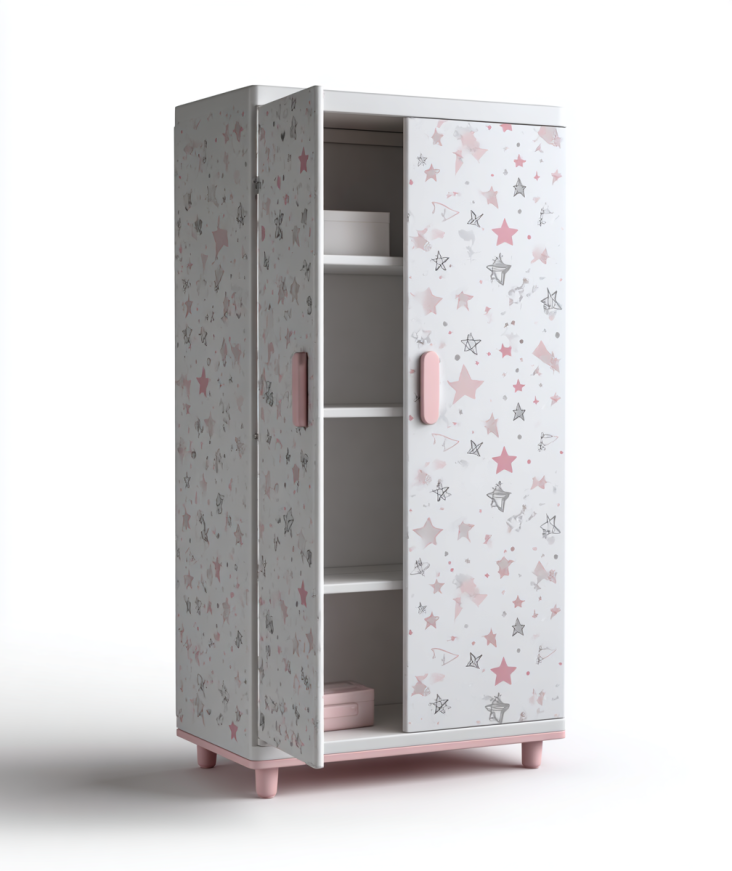 Armario Infantil con Puertas Batientes y Diseño de Estrellas – StmasteStyle – Rosa y Blanco