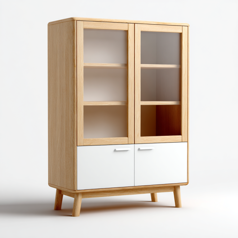 Aparador de Roble con Puertas de Vidrio y Almacenaje Inferior – StmasteStyle