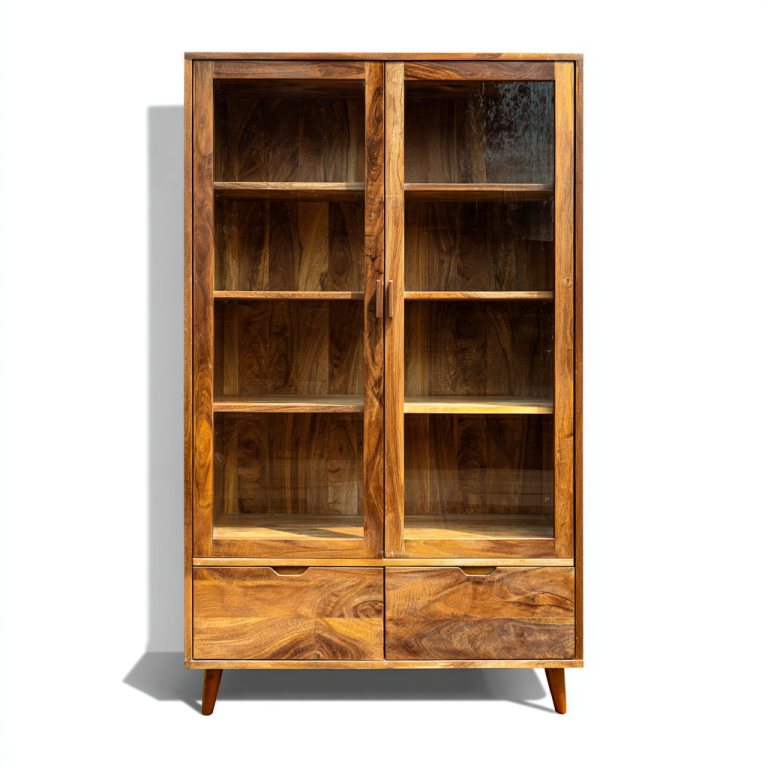 Vitrina de Madera Maciza con Puertas de Vidrio y Cajones - StmasteStyle