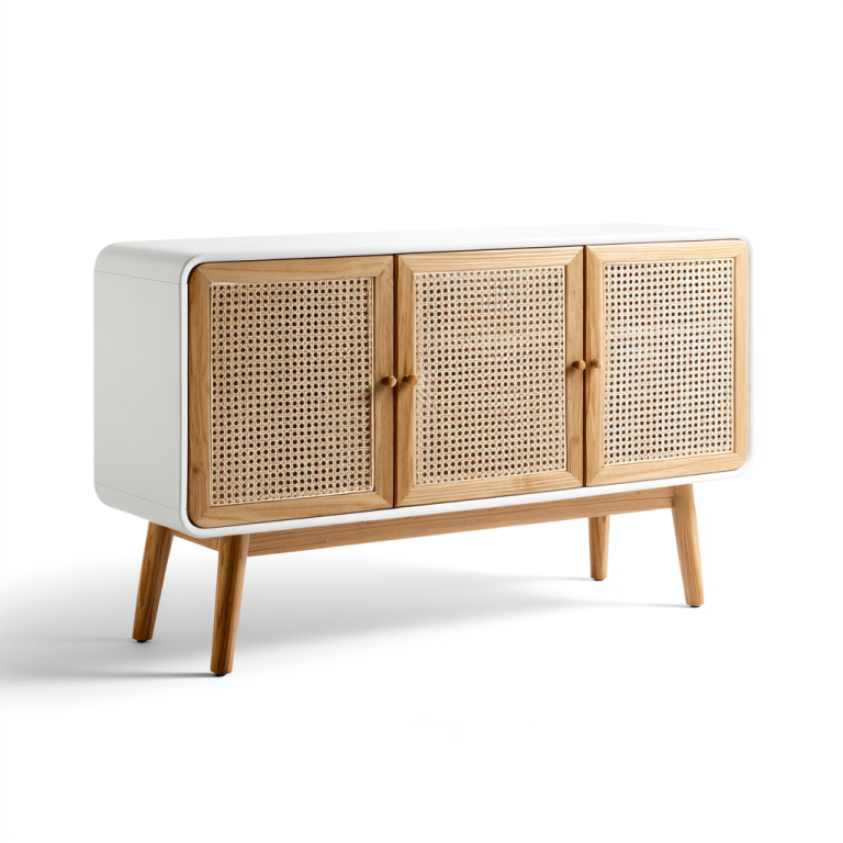 Aparador Japonés con Puertas de Ratán y Acabado Blanco – StmasteStyle