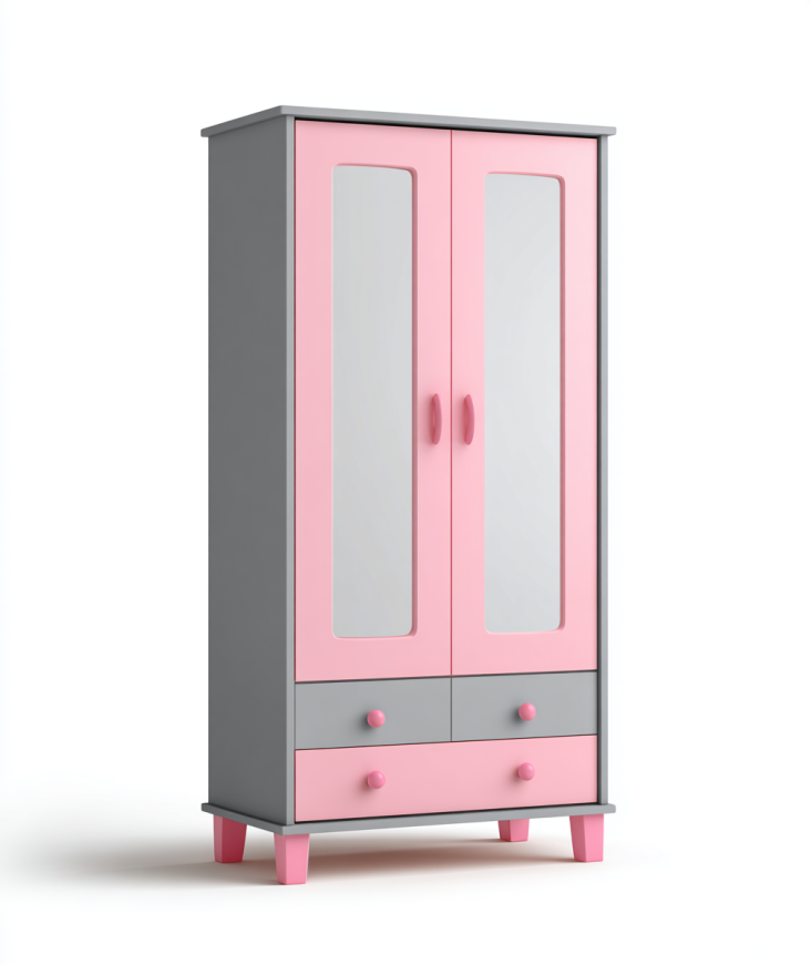 Armario Infantil Bicolor con Puertas Batientes y Cajones – StmasteStyle – Rosa y Gris