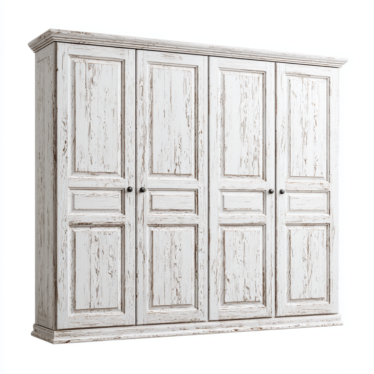 Armario Vintage de 4 Puertas Estilo Rústico Blanco Envejecido – StmasteStyle 240x220cm