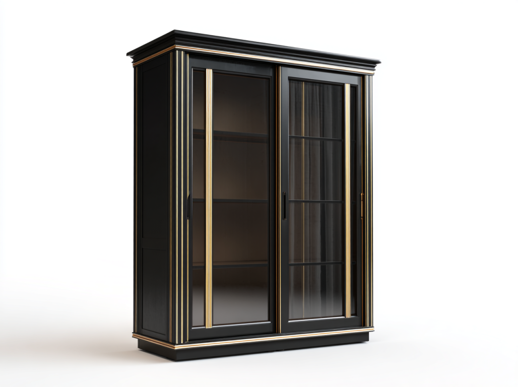 Armario Corredero de Cristal Templado con Acabado Negro y Dorado – StmasteStyle 180x220 cm Estilo Lujo Clásico