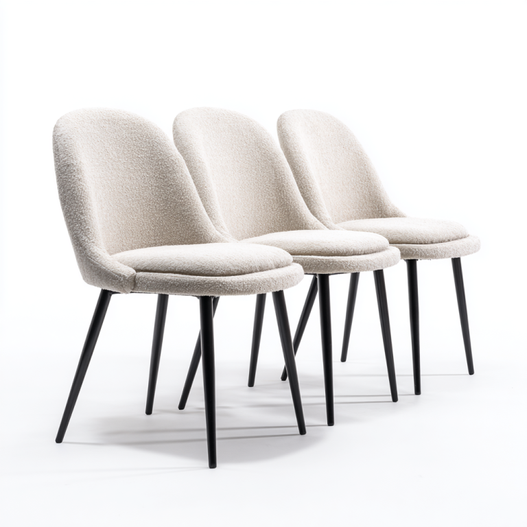 Set de 3 sillas de comedor tapizadas en borreguillo blanco crema con patas negras – StmasteStyle