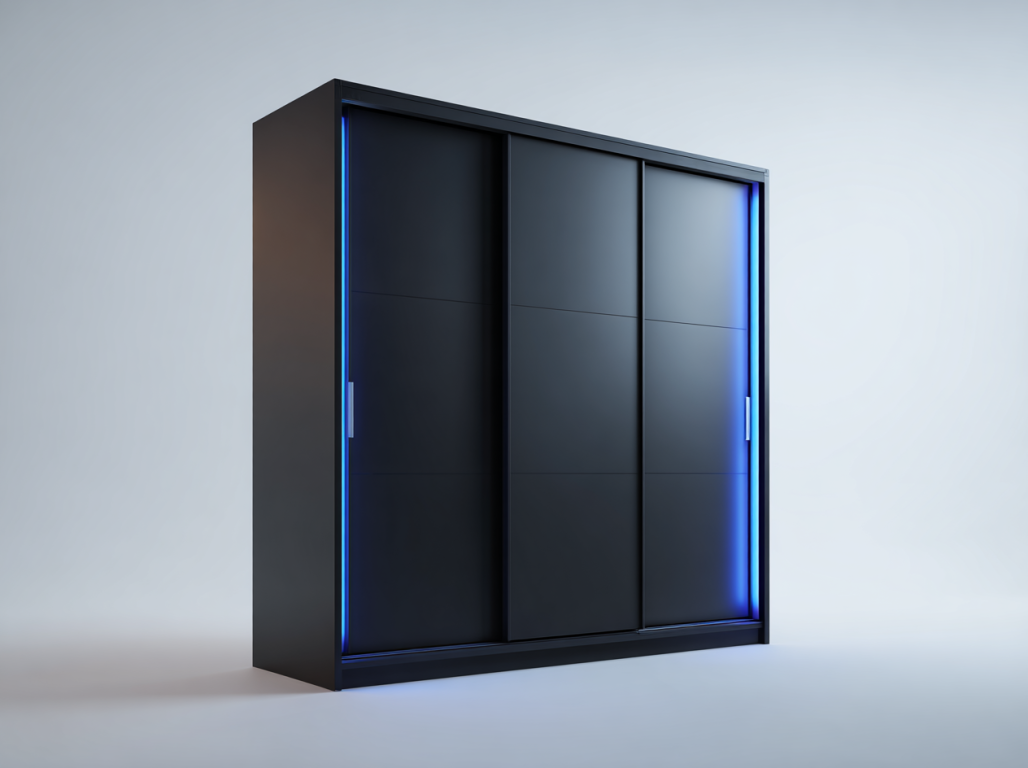 Armario Moderno con Puertas Correderas y Luces LED – StmasteStyle 200x60x210cm Negro Mate