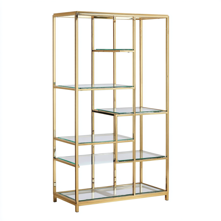 Estantería de Exhibición de Metal Dorado con Cristal – StmasteStyle – Mueble Moderno para Sala u Oficina