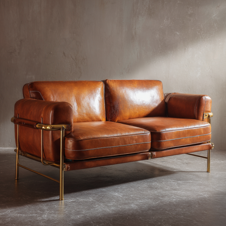 Sofá de Dos Plazas de Cuero Genuino Estilo Industrial Retro – StmasteStyle