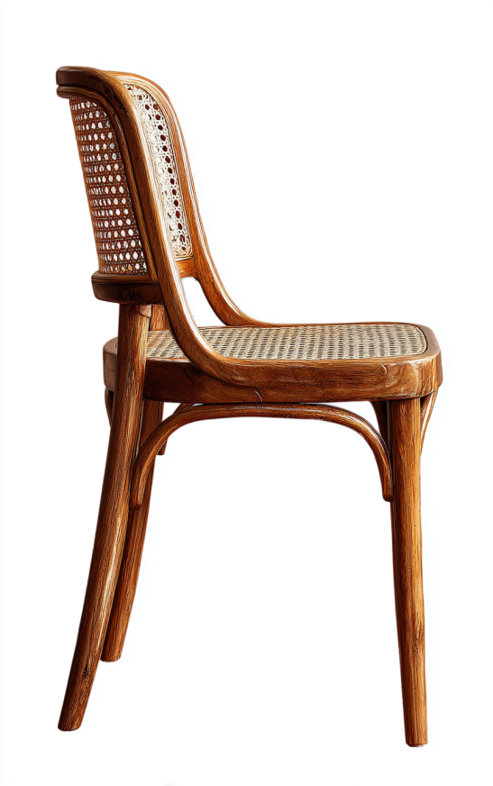 Silla de Comedor Retro de Madera con Respaldo de Ratán Natural – StmasteStyle