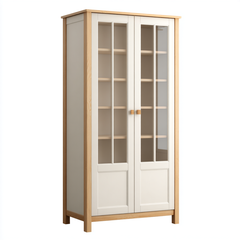 Vitrina de Madera con Puertas de Vidrio y Estantes – StmasteStyle – Blanco y Roble Natural