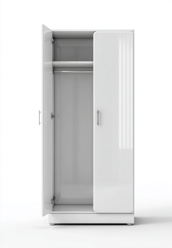 Armario Metálico de 2 Puertas con Barra para Colgar Ropa – Blanco Brillante – StmasteStyle