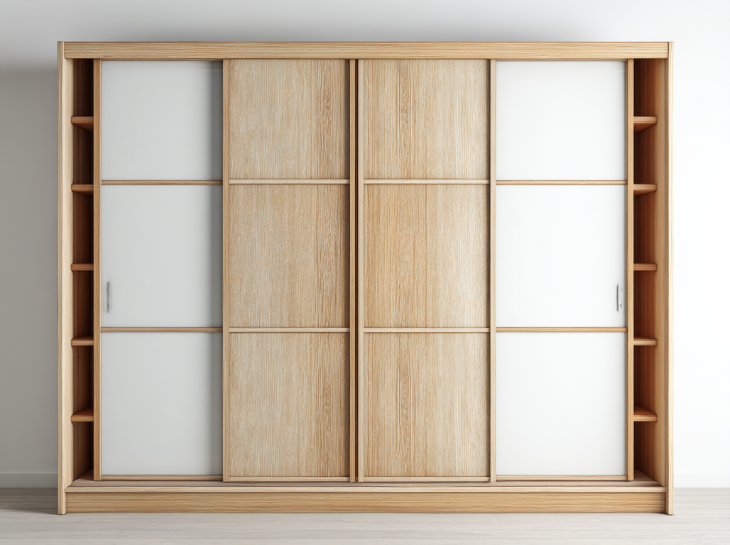 Armario con Puertas Correderas y Estantes Laterales – StmasteStyle 240x220cm Roble y Blanco