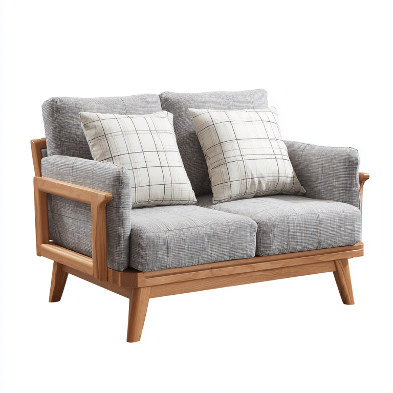 Sofá de Dos Plazas con Brazos de Madera y Tapizado Gris – StmasteStyle