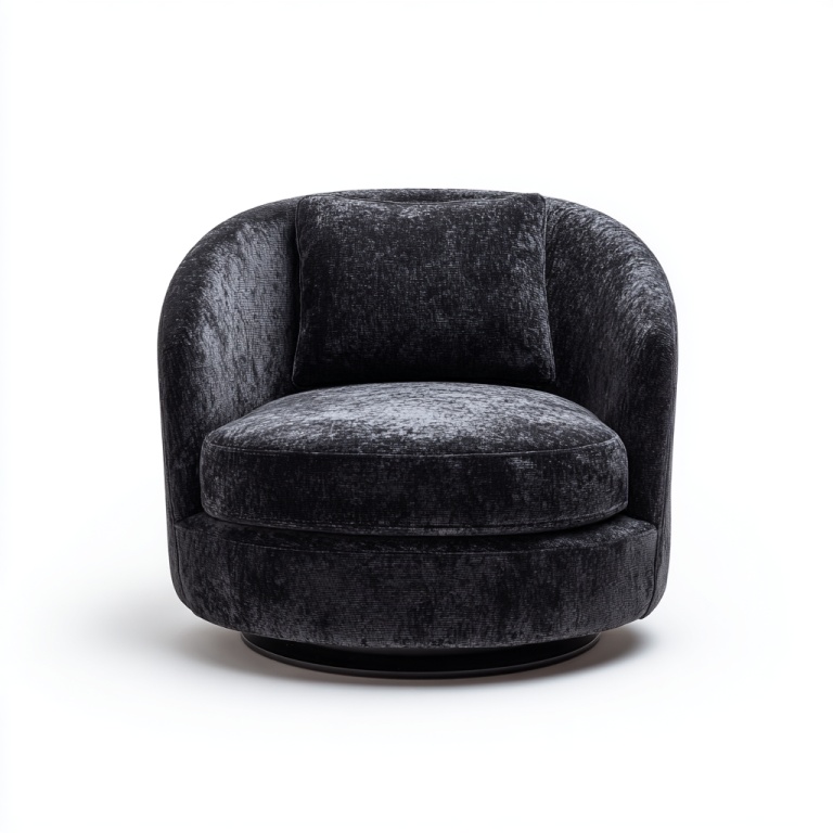 Sillón giratorio de terciopelo gris oscuro con cojines, moderno sillón redondo.