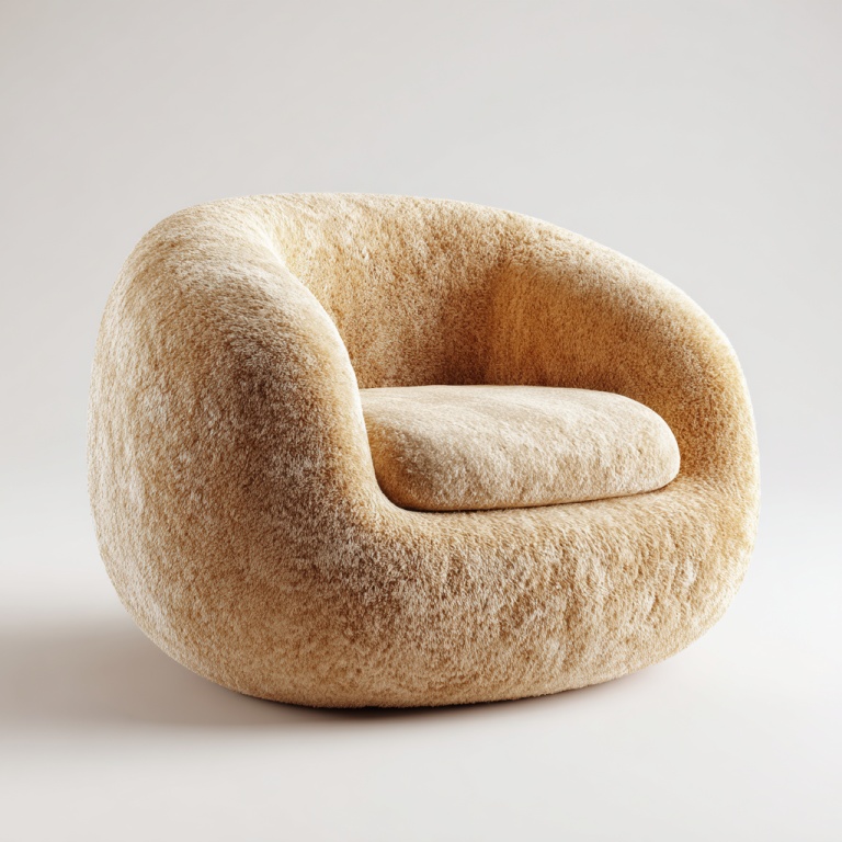 Sillón individual curvo de felpa, cómodo y moderno sillón de ocio.