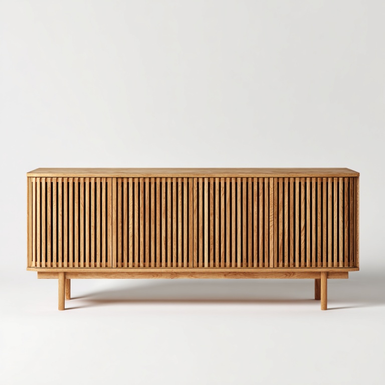 Mueble de TV con puerta de persiana de madera maciza de estilo nórdico, mueble bajo para sala de estar