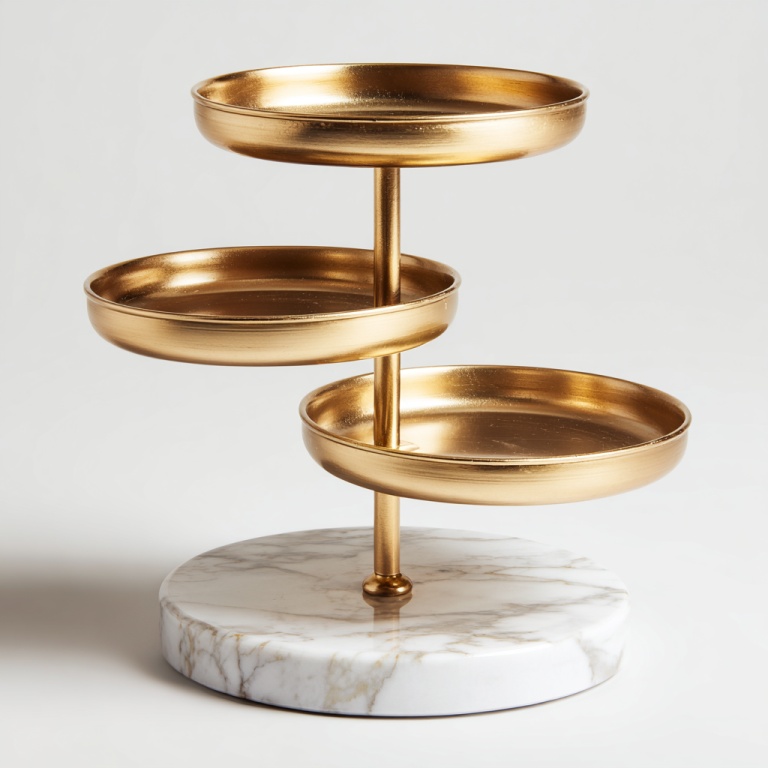 Macetero de metal de tres niveles con base de mármol