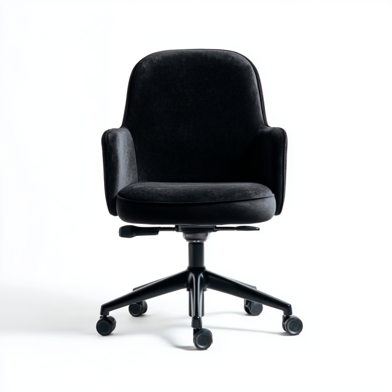 Silla de oficina giratoria negra con elevación, moderna, sencilla y cómoda.