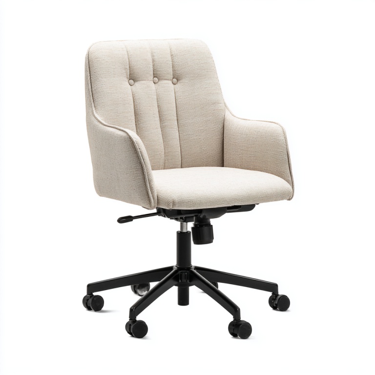 Silla de oficina giratoria de tela beige claro con sillón elevable con poleas