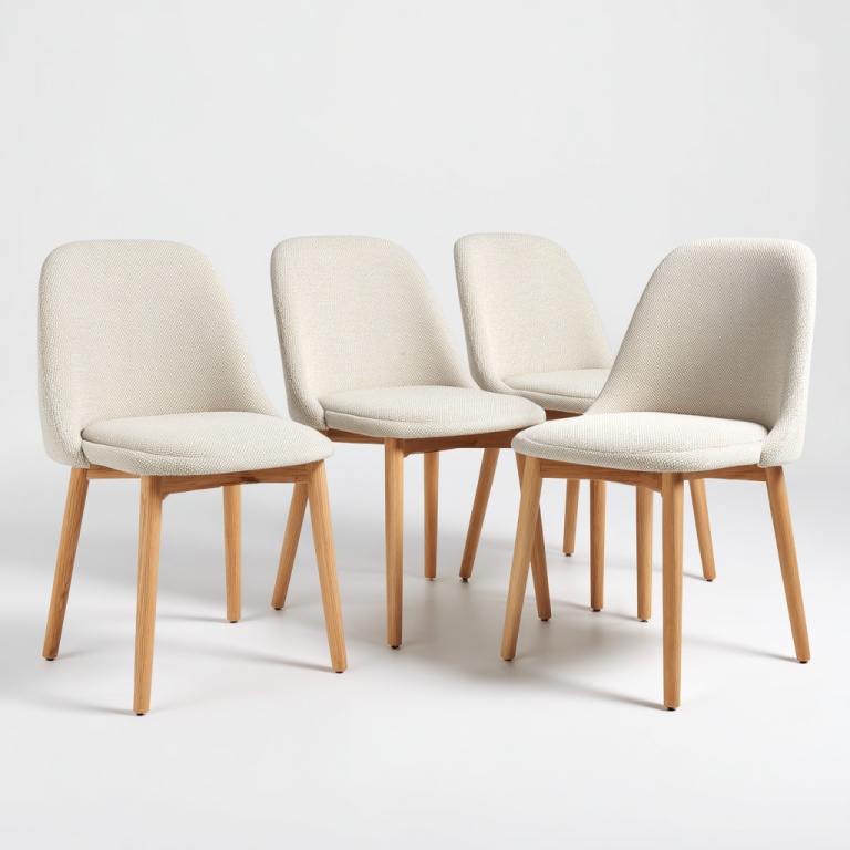 Sillas de comedor de tela de estilo nórdico con patas de madera maciza, juego de cuatro, sillas de comedor sencillas