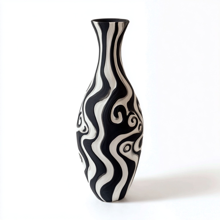 Jarrón de cerámica con patrón en blanco y negro, adorno decorativo para sala de estar.