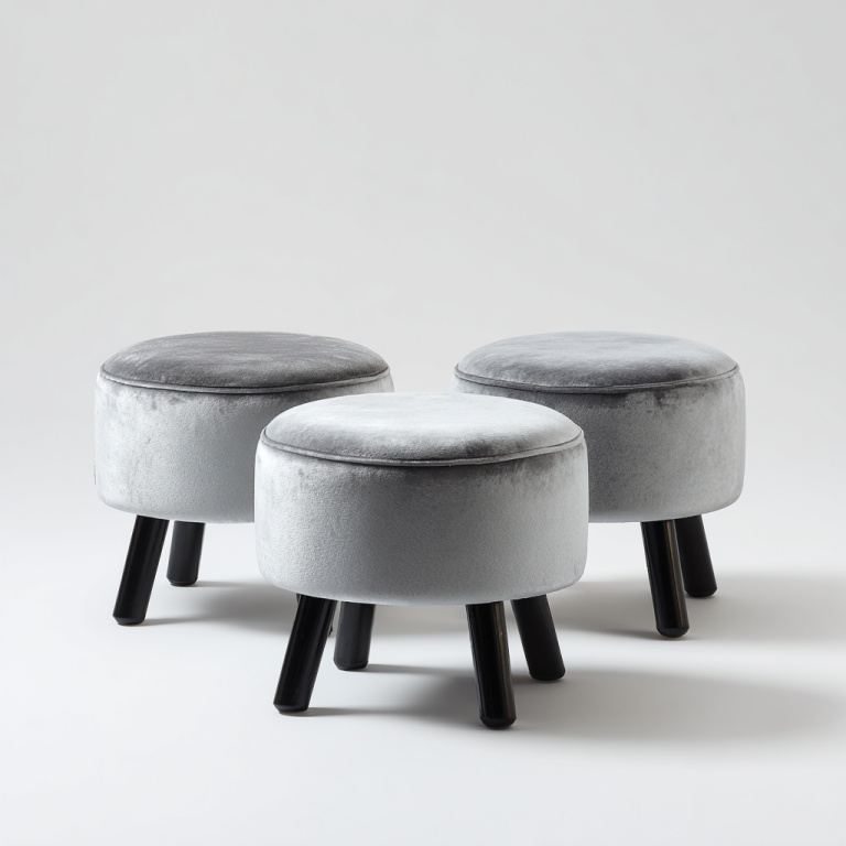 Reposapiés redondo de gamuza, conjunto de tres piezas, moderno banco de zapatos de tela para sala de estar