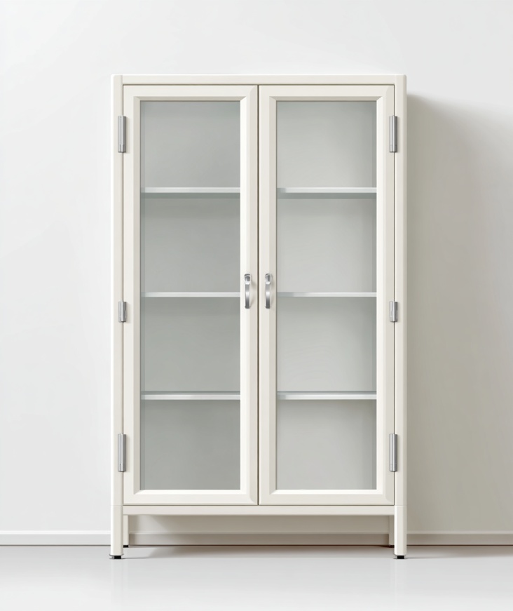 Aparador de doble puerta de vidrio blanco, vitrina de almacenamiento de múltiples capas con diseño de estantes