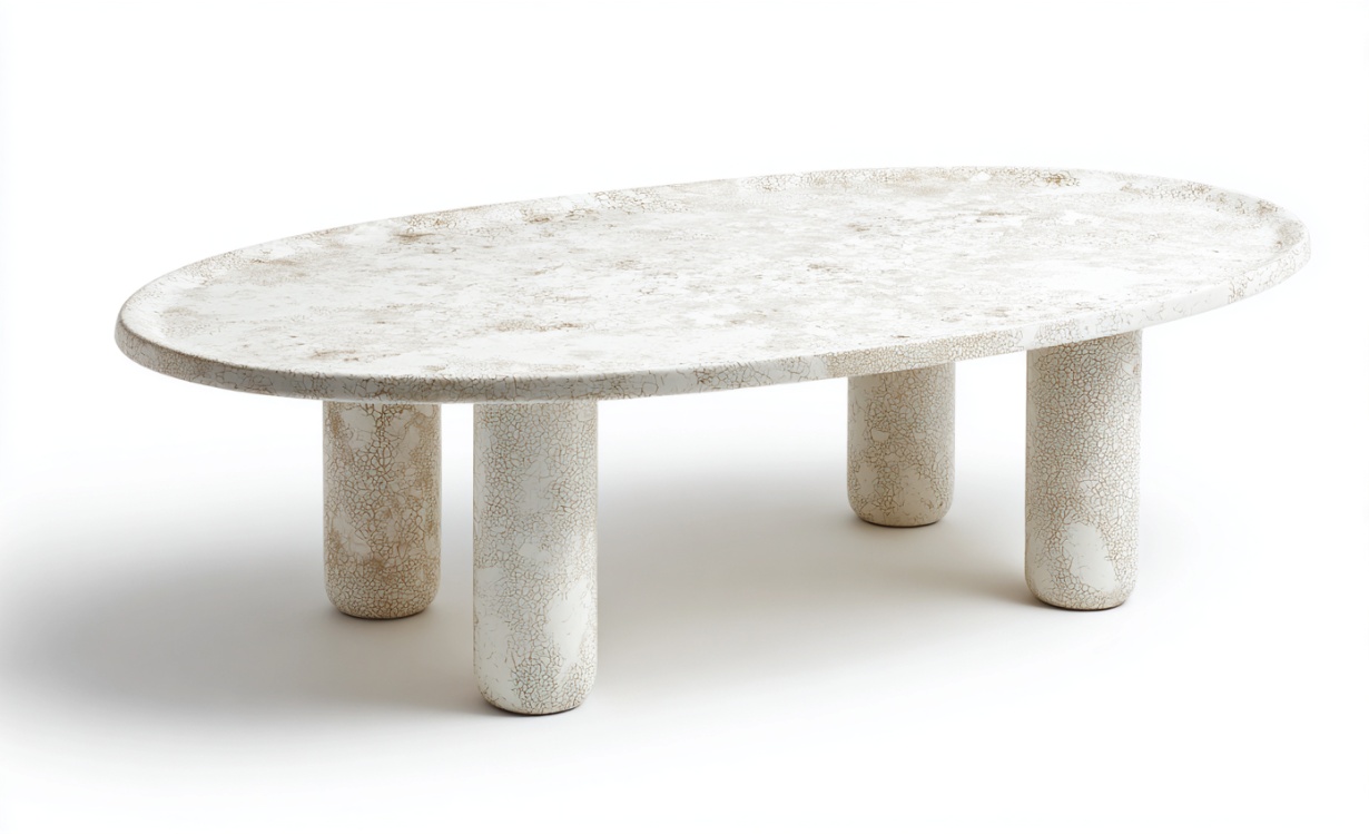 Mesa de centro de piedra ovalada, diseño de mesa baja para sala de estar.