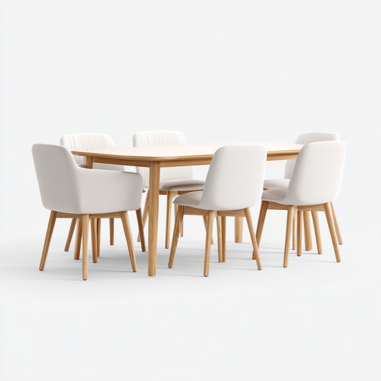 Conjunto de mesa y sillas de comedor de estilo nórdico, con mesa de comedor rectangular y 6 sillas tapizadas