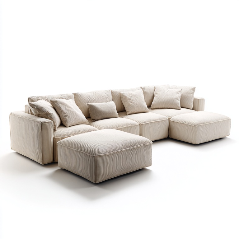 Sofá modular de ante beige desmontable y lavable para sala de estar, sofá en forma de L de tela