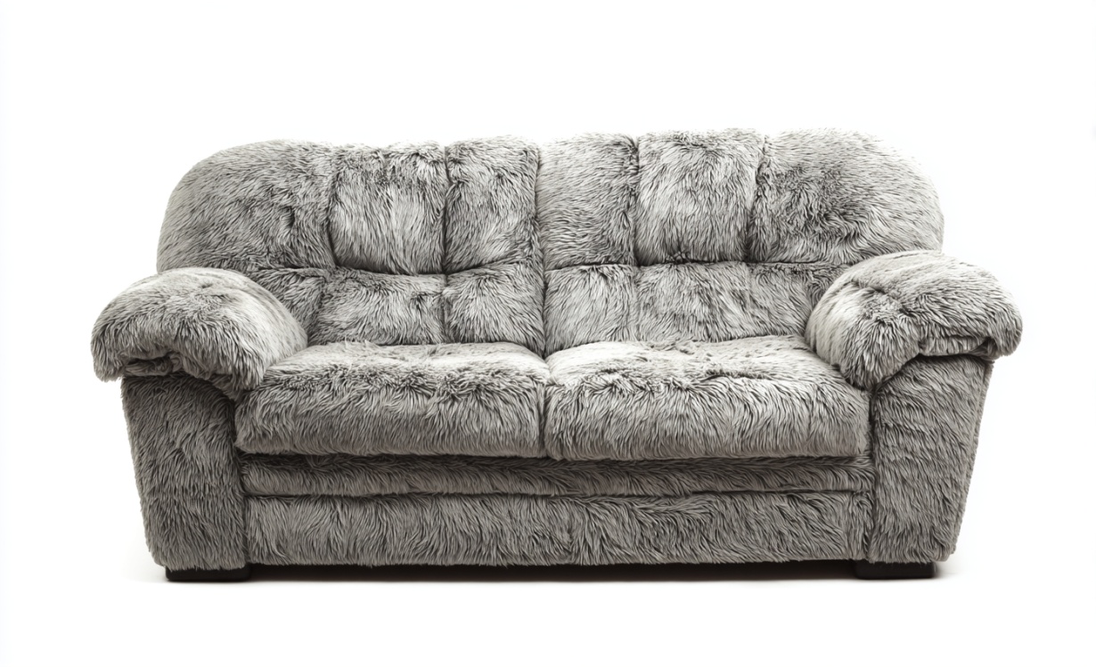 Sofá de tres plazas de felpa gris con asiento de tela para sala de estar y ocio.