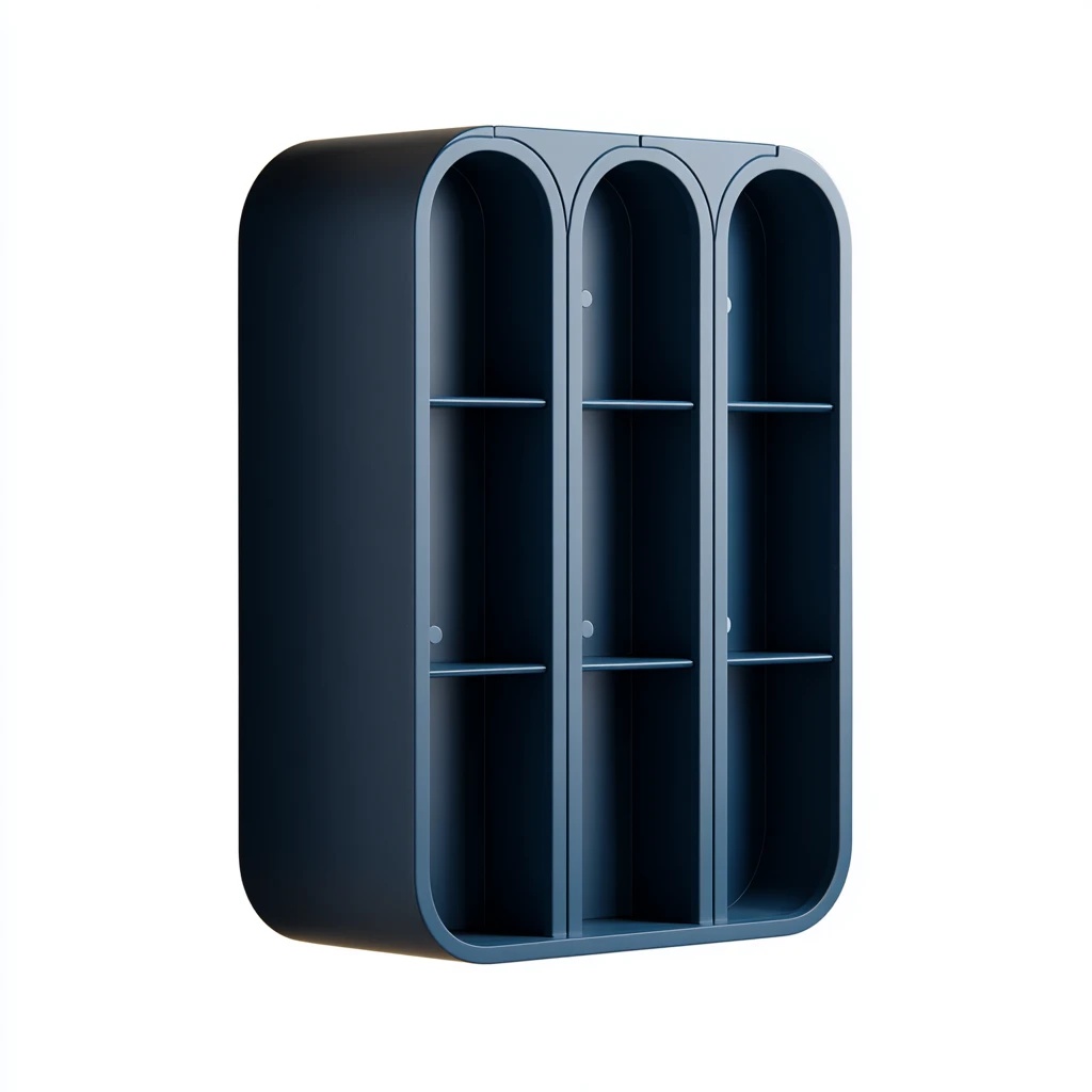 Librería multicapa de esquinas redondeadas de tres columnas de color azul