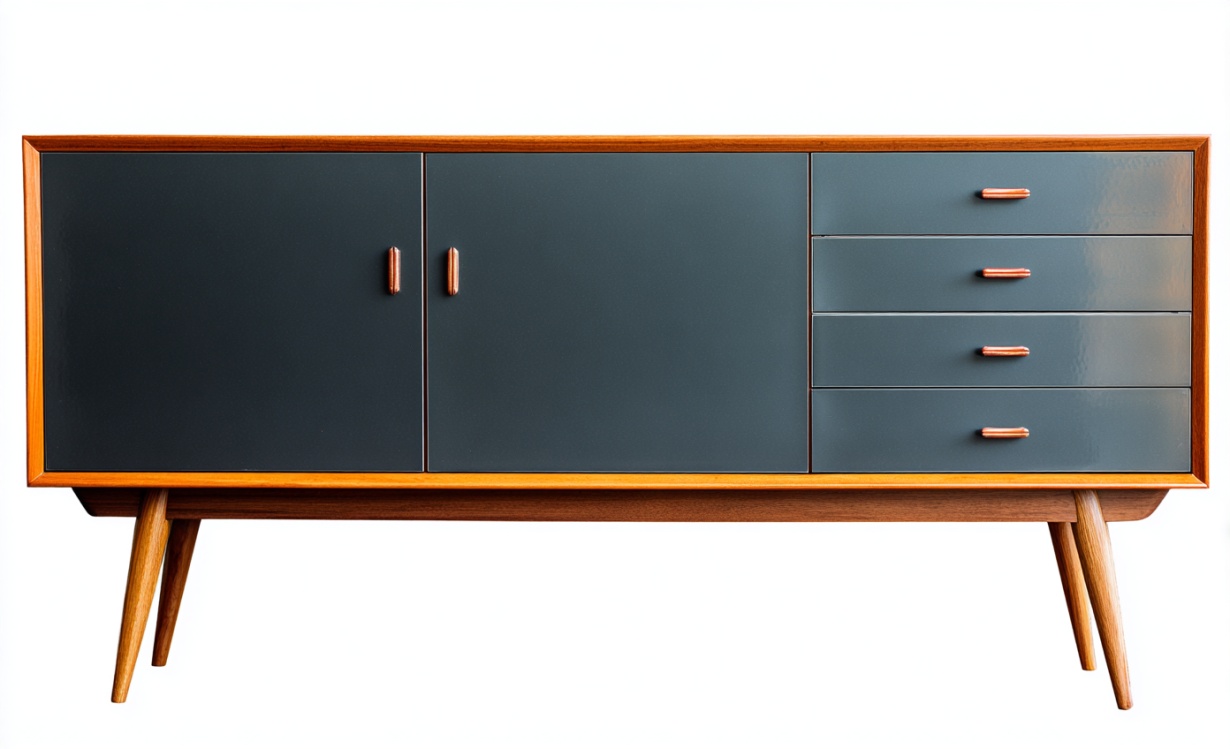 Aparador moderno de estilo nórdico con panel de puerta gris azulado + mueble de almacenamiento con cajón de madera maciza