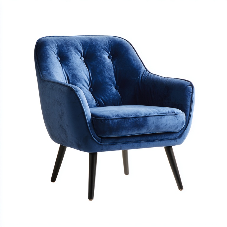 Sillón individual de ocio de tela de gamuza azul, moderno sofá para sala de estar.