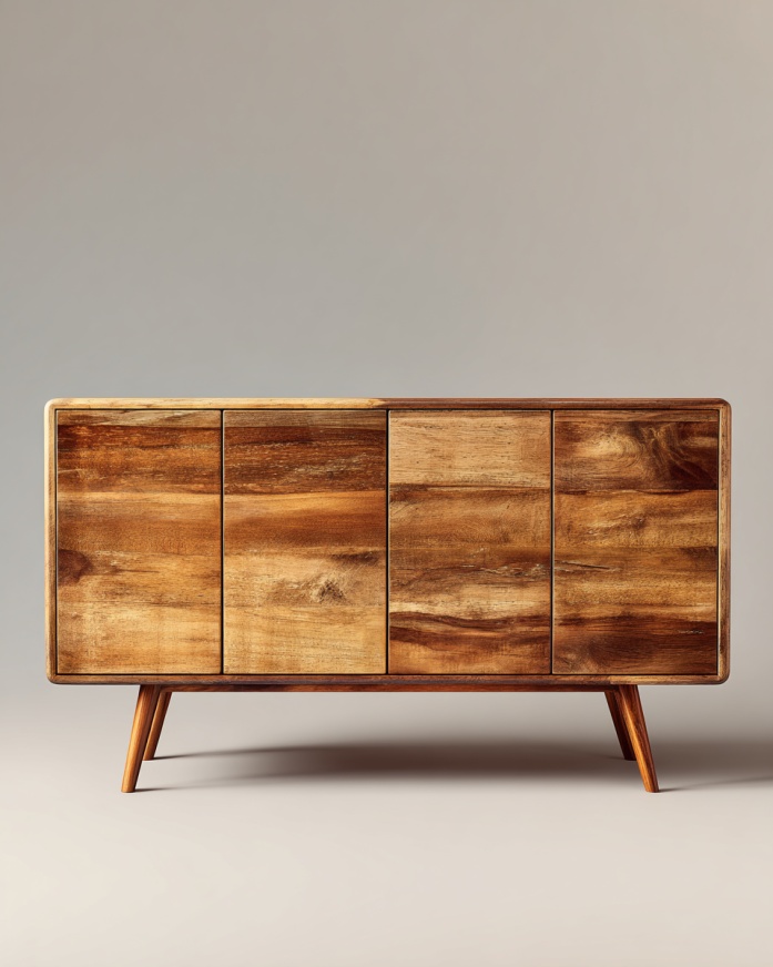 Aparador moderno de madera maciza con patas inclinadas