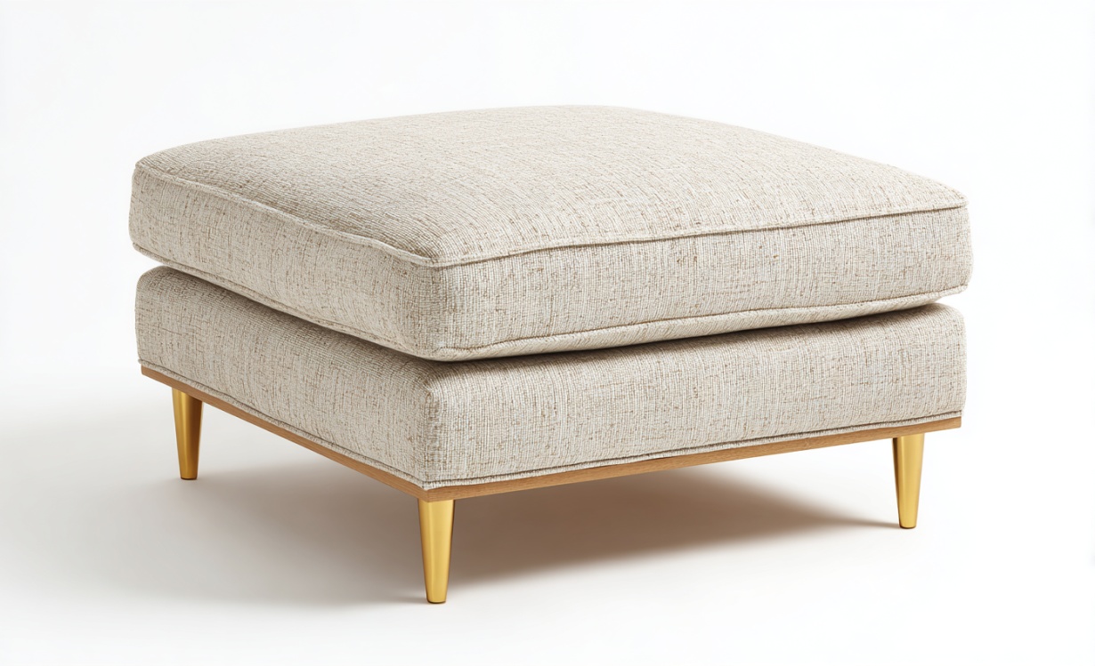 Reposapiés moderno de tela cuadrada con cojín de metal color blanco roto