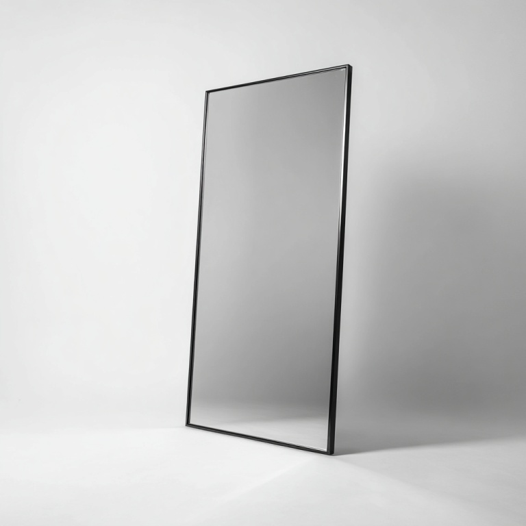 Espejo de piso de cuerpo entero con marco negro, espejo de tocador