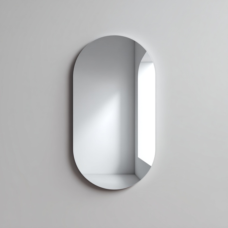 Espejo colgante de pared con marco de metal ovalado, estilo moderno y sencillo.